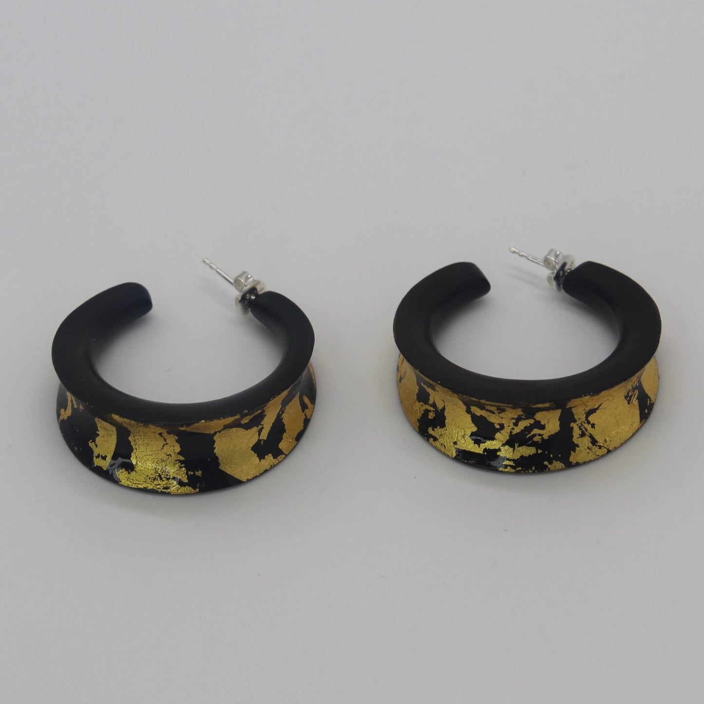 Ebony Concave Hoop Earrings 24k gold leafing