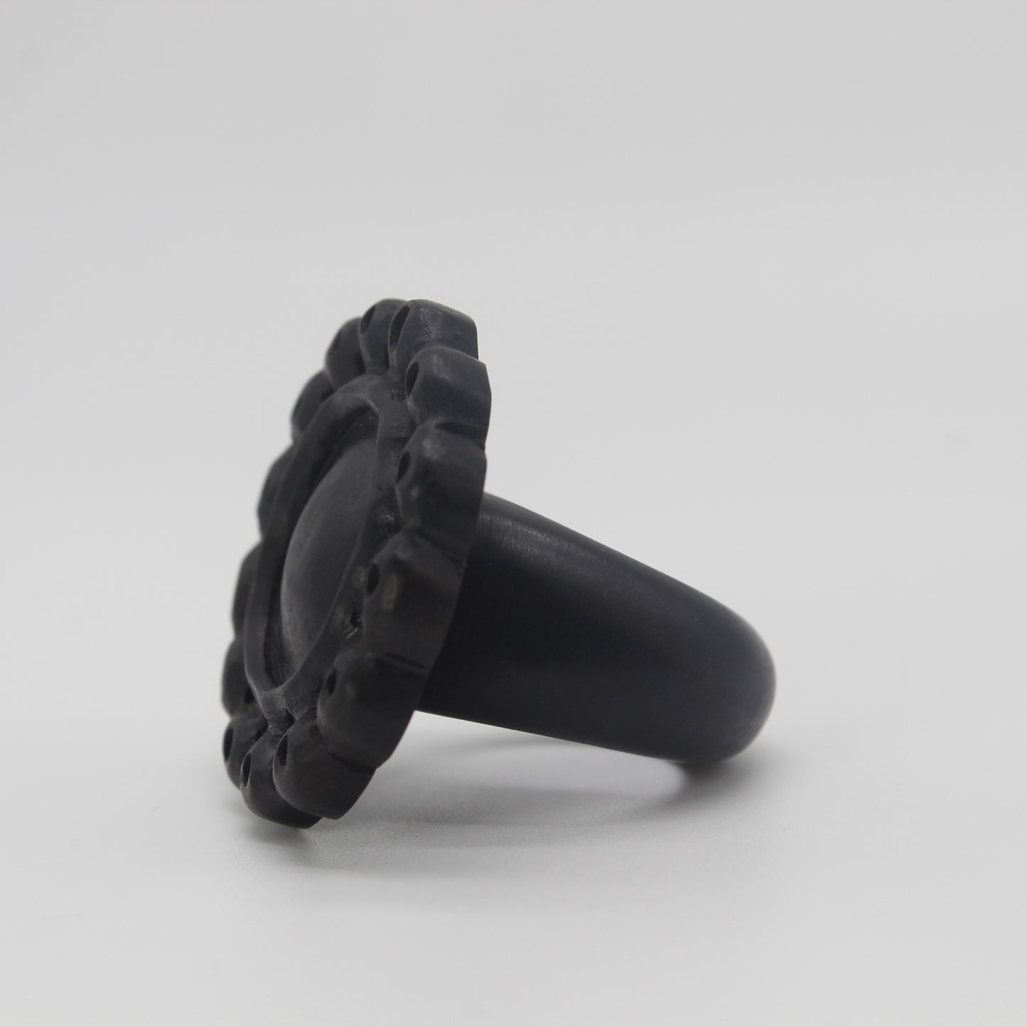 Carved Flower Ebony Wood Ring