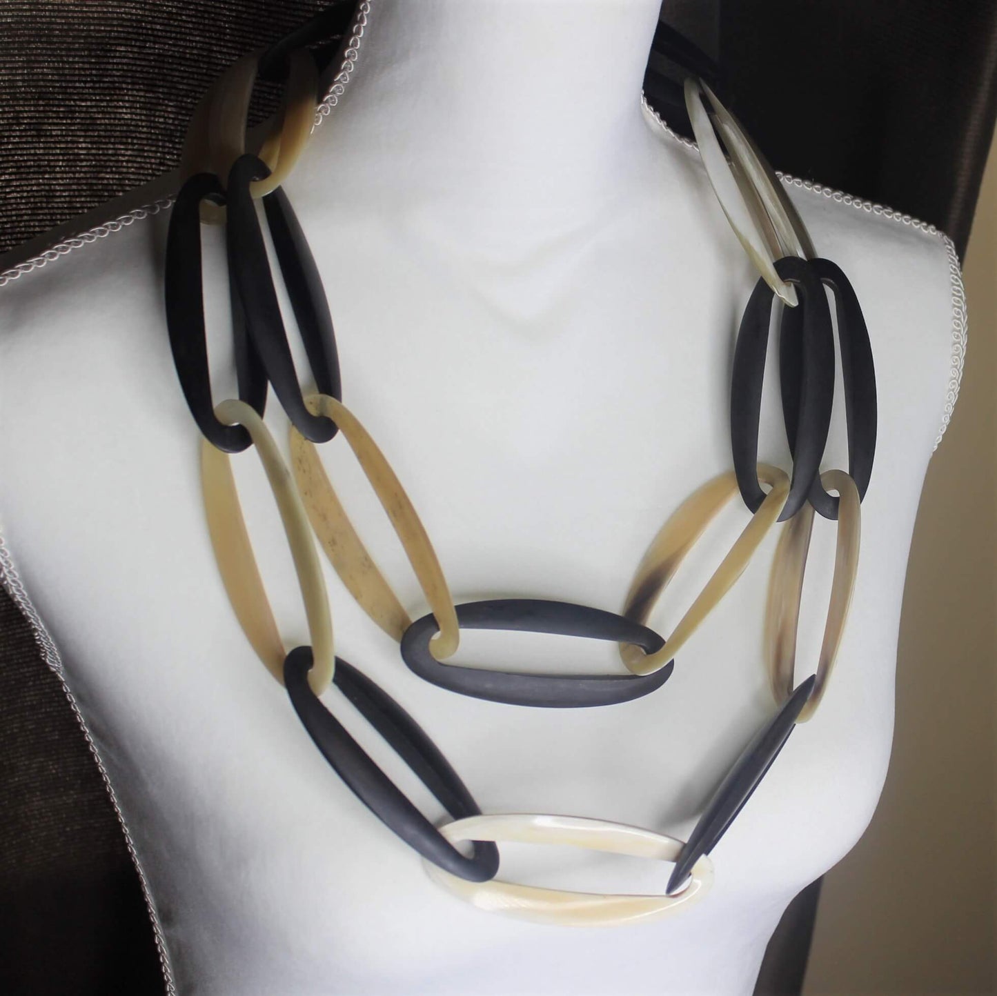 Oval Horn and Ebony Link Necklace