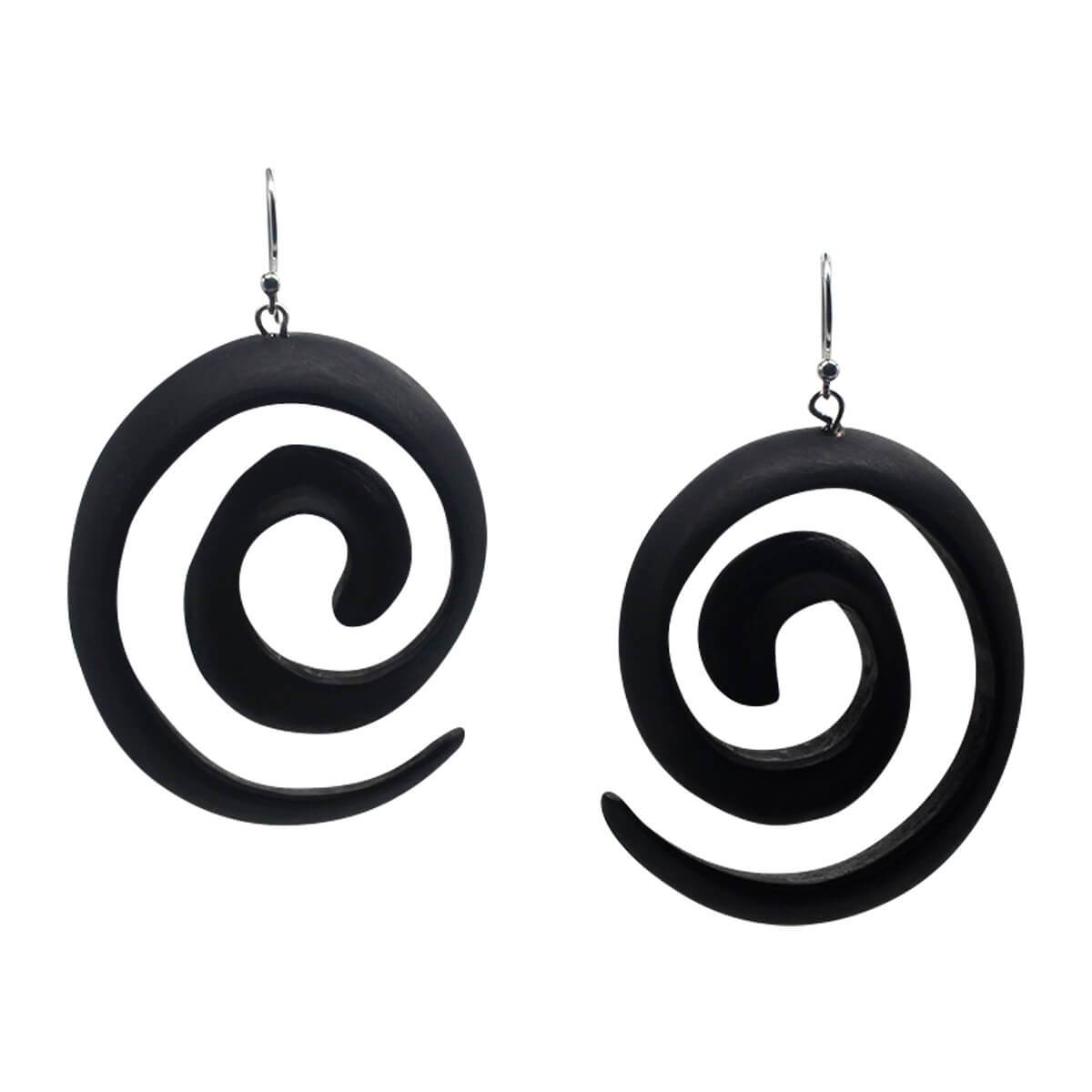 Handcrafted Ebony Wood Swirl Earrings on .925 Sterling Wire