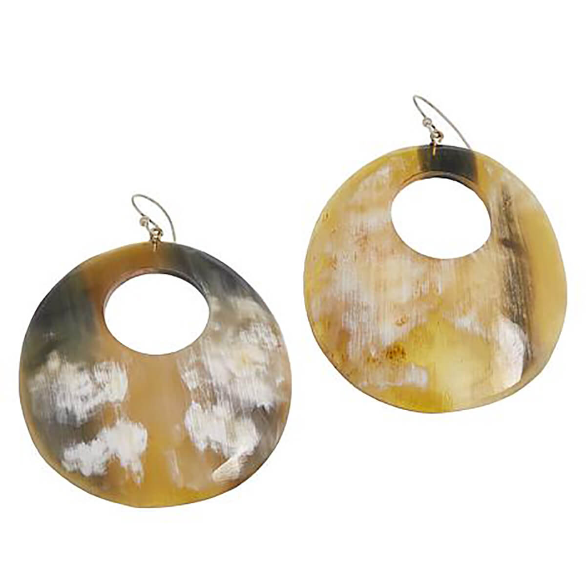 Handcrafted Watusi Cattle Horn Domed Earrings with Cutout Center and .925 Sterling Silver Posts