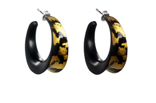 Ebony Concave Hoop Earrings 24k gold leafing