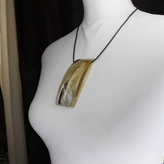 Rectangular Horn Pendant on Leather Cord